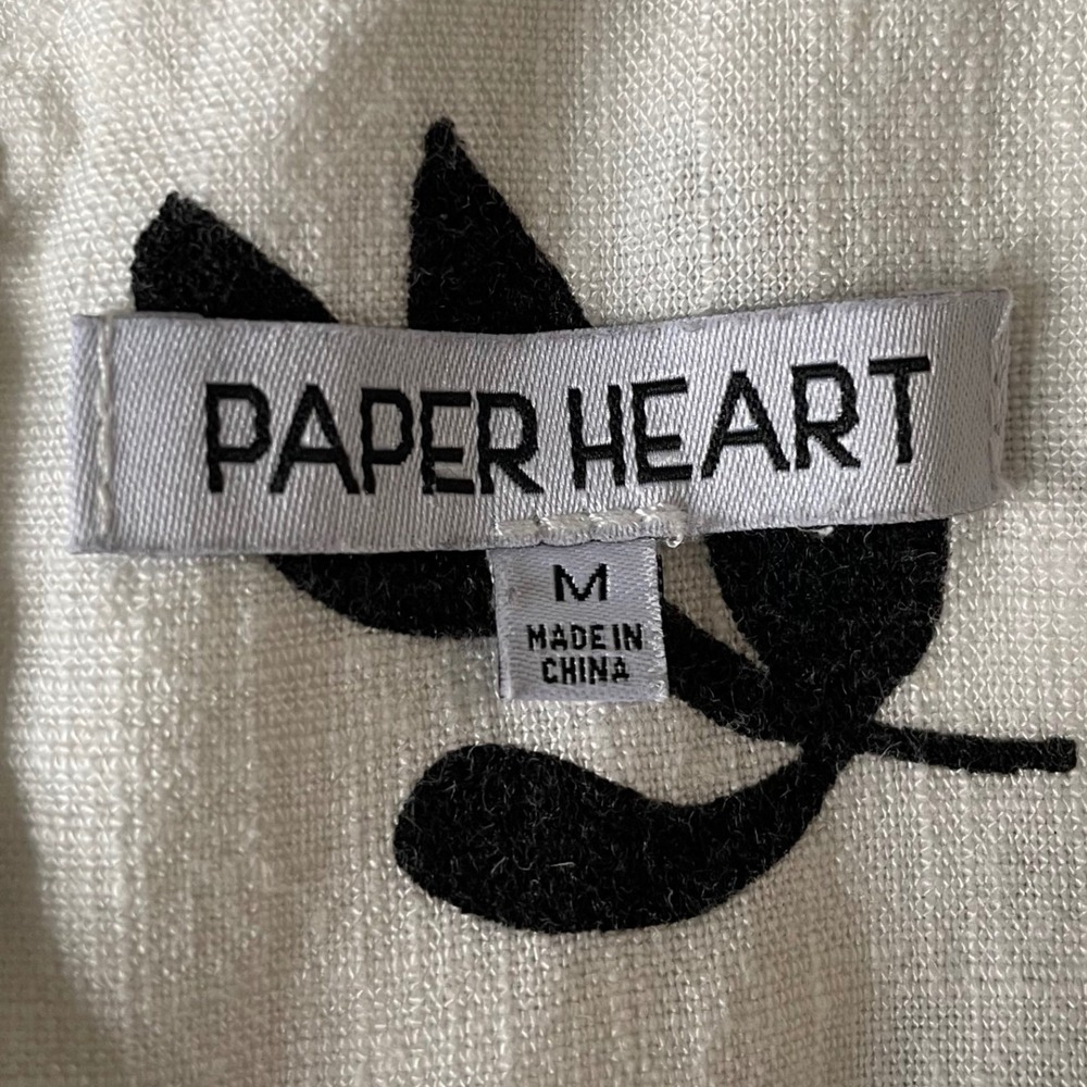 Paper Heart Anthropologie Linen Blend Maxi Dress M White Black Botanical Coastal - Picture 8 of 11